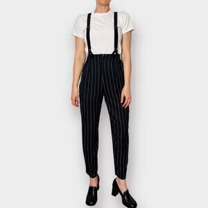 90s Joule Black Pinstripe Suspender Pants Size S/M